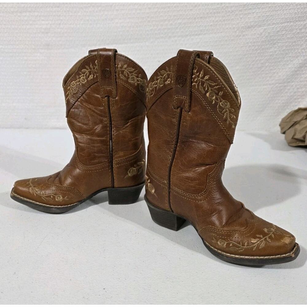Ariat Girls toddler Size 8 Brown Leather Western Cowboy Boots Floral 4LR - Picture 5 of 10